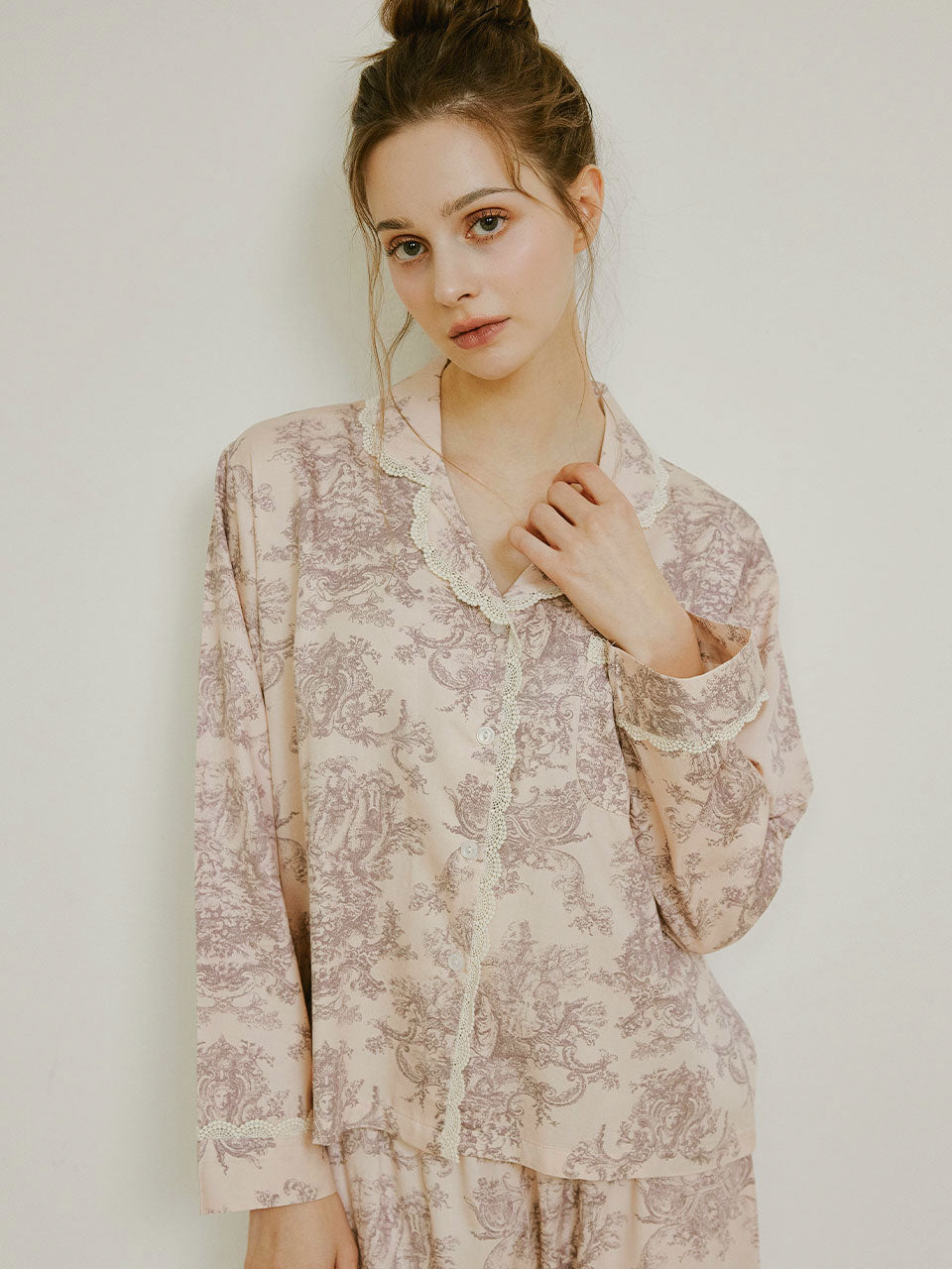 LUNALUZ WOMEN_Versailles squreneck modal cotton shirt pajama set LUNALUZ  DKshop