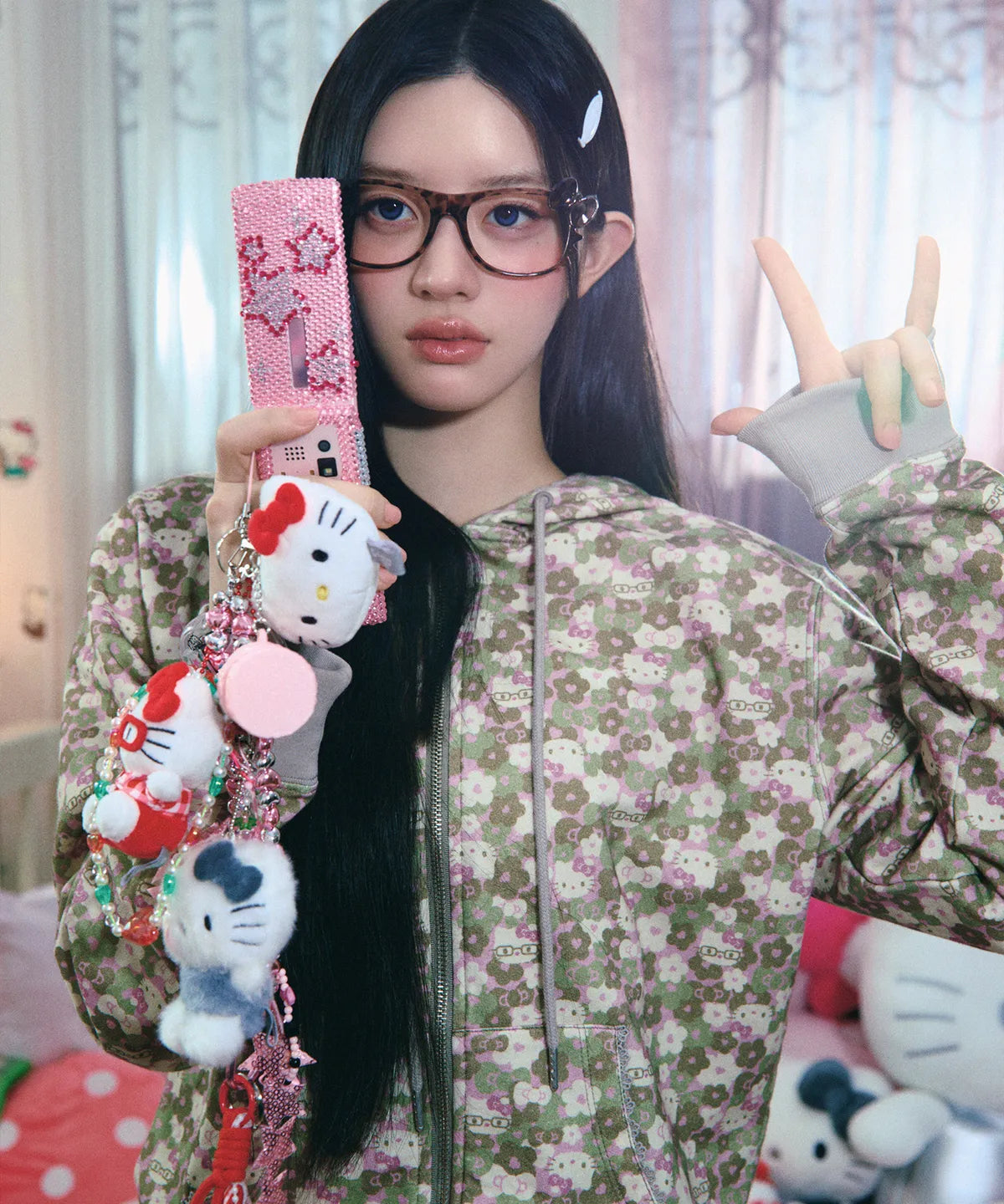[aeae X Hello Kitty] PATTERN ZIP UP HOODIE (ILLIT MINJU WEAR) aeae  DKshop