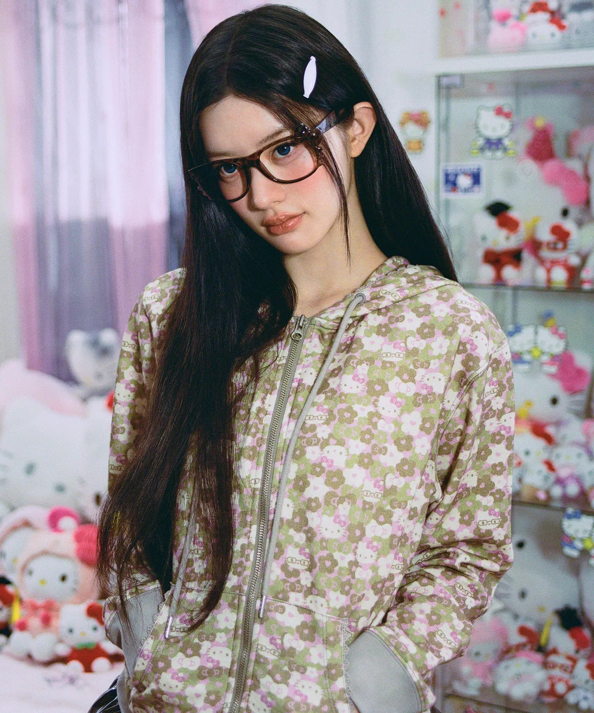 [aeae X Hello Kitty] PATTERN ZIP UP HOODIE (ILLIT MINJU WEAR) aeae  DKshop