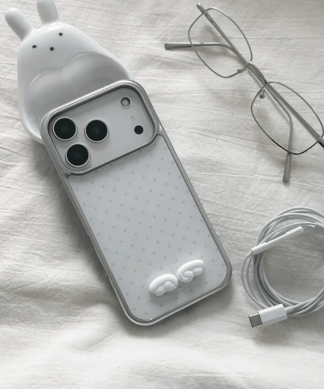 Nineteenfriday 3D Angel Dot Silver MagSafe Glass Phone Case Nineteenfriday  DKshop