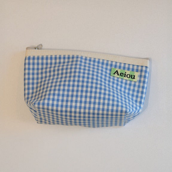 Aeiou Basic Pouch (L size) (Stripe Label) Baby blue check Aeiou  DKshop