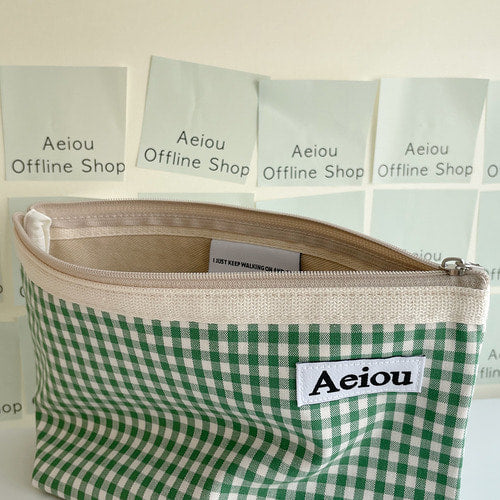 Aeiou Basic Pouch (L size) Spring green check Aeiou  DKshop